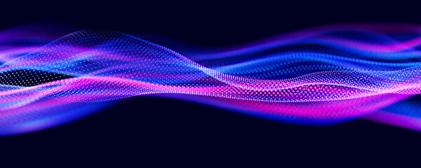 Wall Mural - abstract wave of particles. big data digital flow concept. llm learning process, ai technology. quan