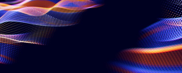 Wall Mural - abstract wave of particles. big data digital flow concept. llm learning process, ai technology. quan