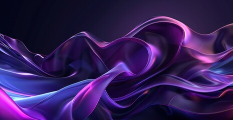 Wall Mural - Abstract purple and black background with fluid shapes curve swirls glossy.