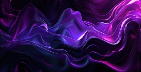 Wall Mural - Abstract purple and black background with fluid shapes curve swirls glossy.