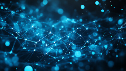 Abstract blue network background with particles and connection lines for tech design.