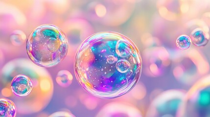 Wall Mural - 3d render of colorful abstract bubbles on pastel background.