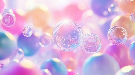 Wall Mural - 3d render of colorful abstract bubbles on pastel background.