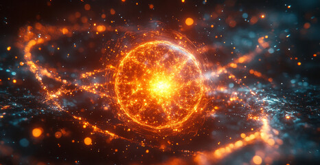 Fototapete - A vibrant visualization of quantum mechanics highlights qubits and superposition, featuring swirling particles in an abstract moment of entanglement and decoherence.