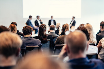 Wall Mural - interview and round table discussion at business convention and presentation. audience at the confer