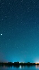 Wall Mural - Lyepyel District, Vitebsk Province, Belarus. Real Colorful Night Stars Above Lepel Lake. Natural Starry Sky Background Backdrop Landscape. Time lapse.