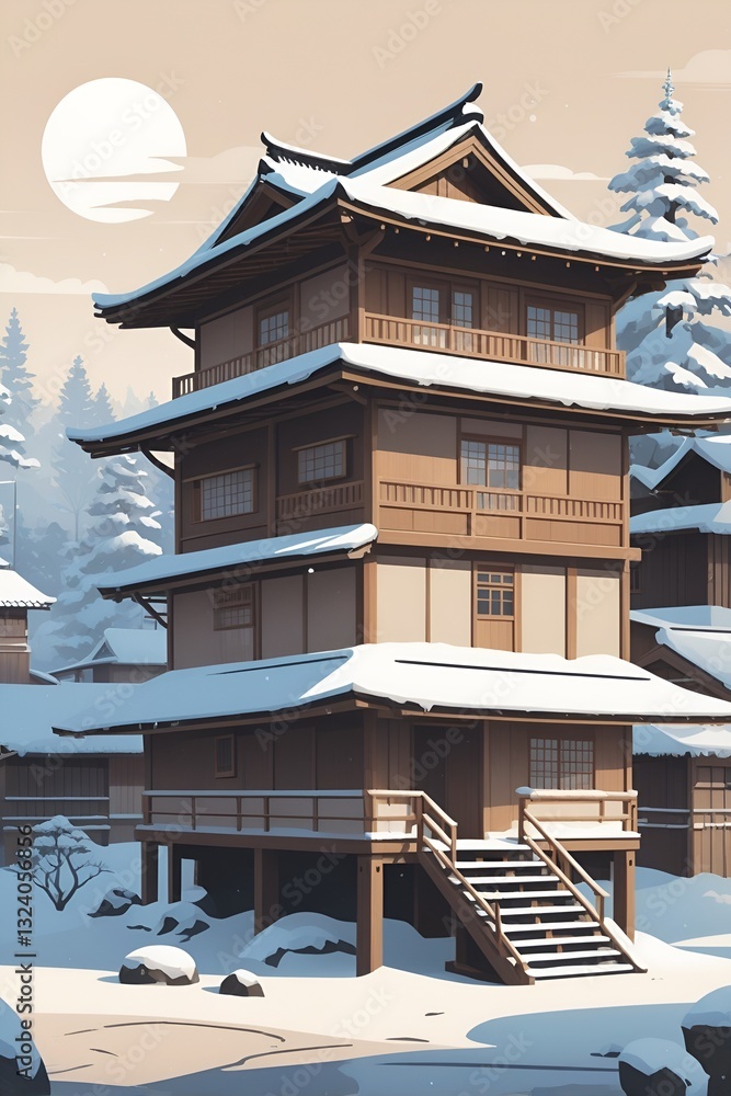 Ilustración de Stock vector illustration, traditional houses, Japanese ...