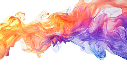 Poster - Colorful swirling smoke design with shades of orange, purple, and blue on a white background, perfect for artistic backgrounds and abstract compositions.