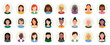 © Anminsi - Set of woman persons, avatars, people heads of different ethnicity and ages in flat minimal style.