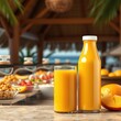 © Sandra - Mango Puree Juice Bottle Mockup on Tropical Buffet