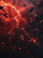 Aufkleber - Dramatic stormy atmosphere with lightning bolts and shattered glass fragments creating an intense visual impact