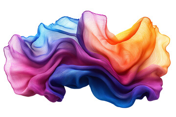 Aufkleber - Vibrant fabric waves in a colorful blend of pink, purple, orange, and blue, creating a dynamic and modern visual display on a white background.