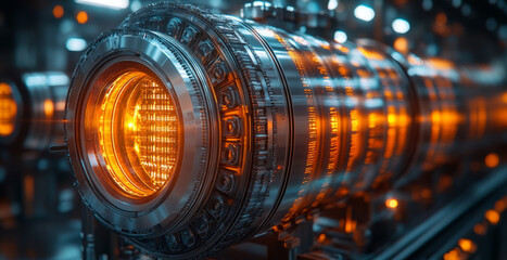 Poster - A detailed view of a quantum processing unit showcasing intricate designs and vibrant orange illumination. This advanced technology integrates qubits for optimized performance in computing tasks.