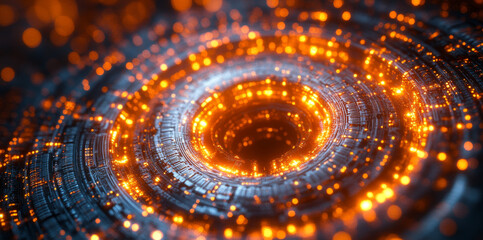 Fototapete - A dynamic representation illustrates quantum computing concepts, focusing on qubits in superposition and entanglement within a vibrant, glowing structure.