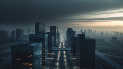 Wall Mural - panoramic city skyline and contemporary commercial office buildings with a vacant road. asphalt stre