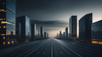 Wall Mural - panoramic view of the skyline and contemporary commercial office buildings alongside an unoccupied r