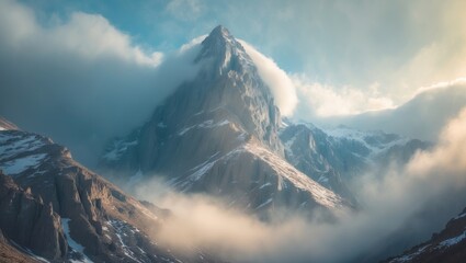 Wall Mural - summit of the mountain that rises above the fog