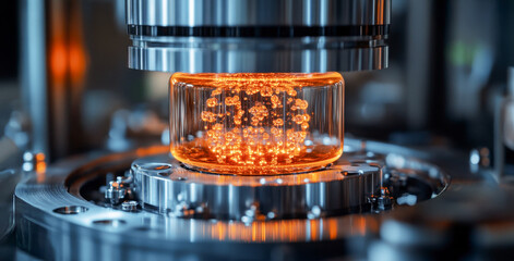 Fototapete - A quantum computing device showcases qubits in superposition.