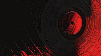 Poster - Vinyl record texture with rhythmic soundwave ripples in bold red and black, creating a retro-modern aesthetic with space for text