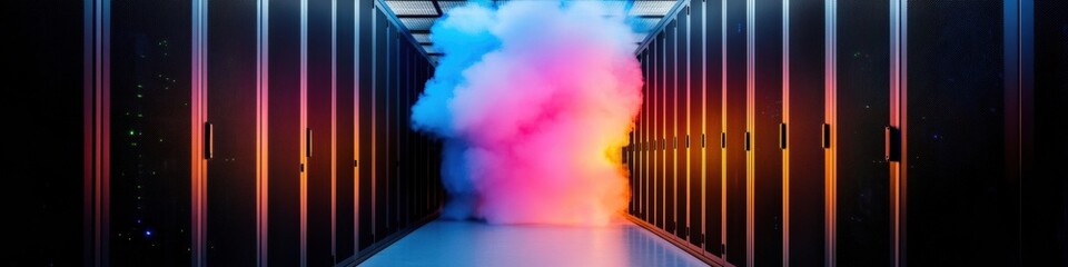 Fototapete - Quantum Cloud Dynamics Futuristic Data Center Visualization with Holographic Color Gradient - Next-Gen Enterprise Computing Infrastructure for Digital Transformation