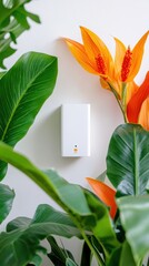 Aufkleber - Smart Eco-Innovation Minimalist IoT Water Management Controller Nestled in Vibrant Urban Jungle - Next-Gen Sustainable Home Technology for Climate-Conscious Living