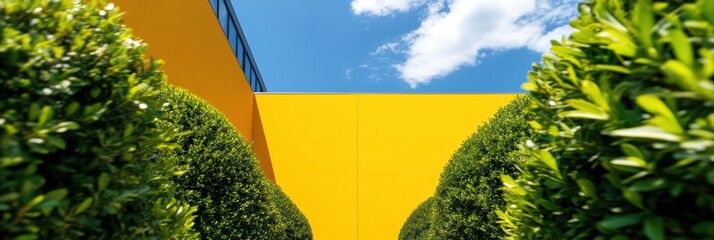 Aufkleber - Vibrant Urban Landscape Architecture Minimalist Green Perspective with Bold Color Blocking - Contemporary Design Innovation for Creative Professional Environments