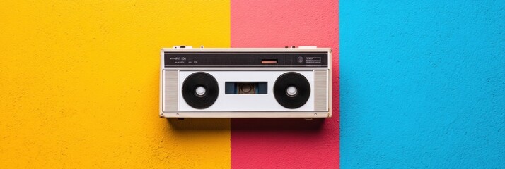 Leinwandbilder - Retro Soundscape Revival Vintage Boombox on Pop Art Color Block - Nostalgic Music Technology and Creative Visual Branding for Millennial Retrospective Content