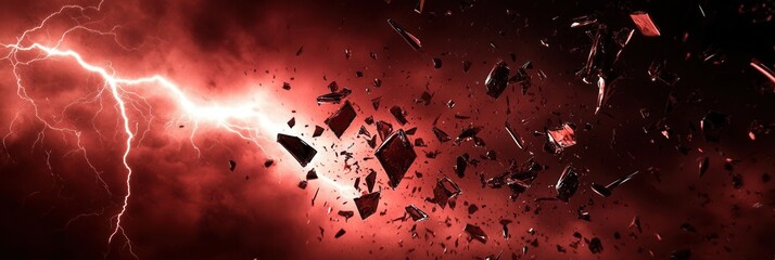 Aufkleber - Fractured reality with lightning bolts amidst a stormy red and black backdrop