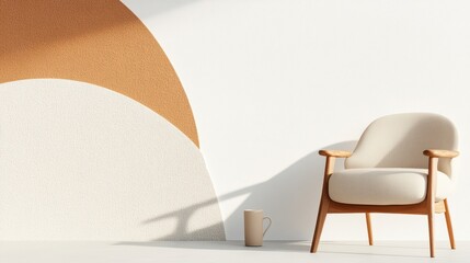 Aufkleber - Minimalist Workplace Serenity Mid-Century Modern Chair with Soft Neutral Palette - Ergonomic Design for Creative Professional Wellness Environments