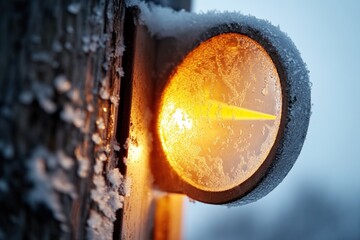Aufkleber - Frosty Climate Tech Illuminated Analog Thermometer Capturing Extreme Winter Conditions - Precision Environmental Monitoring for Climate Resilience Strategies