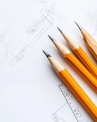Poster - Minimalist Design Engineering Precision Architectural Sketching with Classic Yellow Pencils - Innovative Spatial Planning and Creative Professional Visualization