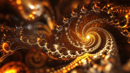 Wall Mural - golden fractal spiral swirling in dark space