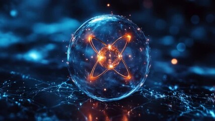 Fototapete - This depiction showcases the intricate concepts of quantum mechanics, highlighting a qubit in superposition within a vibrant digital landscape. Entangled particles interact under quantum dynamics.