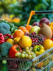 Poster - Shopping cart filled with vibrant fresh fruits and vegetables for healthy living