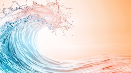 Wall Mural - storm swirl marine weather. a vibrant wave crashes, showcasing splashes of blue against a soft gradi