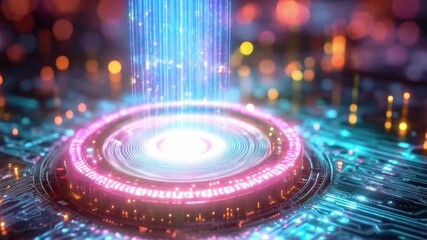 Fototapete - A vibrant representation of quantum computing concepts showcases the complexity of qubits and their interactions. Colors highlight the elements of superposition and entanglement in a circuit design.