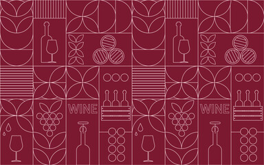 red wine themed background with design elements in simple geometric style. seamless trendy pattern w