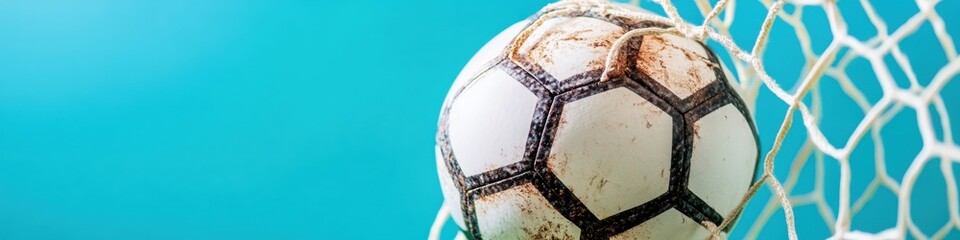 Aufkleber - Dynamic Sports Achievement Visual Professional Soccer Ball Capturing Net Texture in High-Resolution 8K - Inspirational Goal Success Branding Imagery