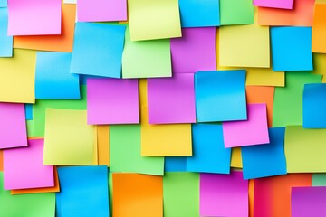 Wall Mural - Blank mock up wall of colorful sticky notes design - post it - for work memo reminders, business planning, memory wall, brain storming ideas or a fun card.