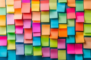 Wall Mural - Blank mock up wall of colorful sticky notes design - post it - for work memo reminders, business planning, memory wall, brain storming ideas or a fun card.