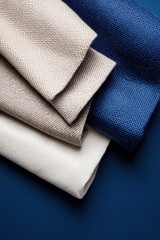 Poster - Minimalist Textile Design Layered Neutral and Navy Performance Fabrics Showcasing Sustainable Texture Innovation for Modern Interior and Fashion Applications