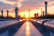 © pondolar - Industrial Pipes Leading to a Sunset Over Energy Facilities in a Rural Landscape