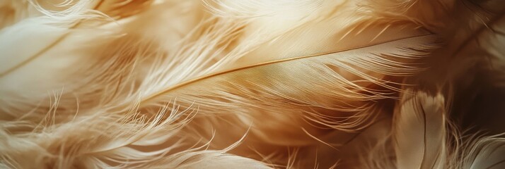 Wall Mural - Close-up of soft beige feathers creating a delicate and gentle texture
