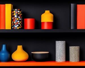 Aufkleber - Vibrant Minimalist Storage Bold Color-Block Ceramic Vessels for Contemporary Home Staging and Design Innovation - Maximalist Modular Shelving Trends