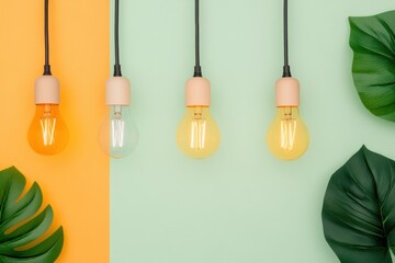 Poster - Minimalist Eco-Innovation Sustainable Design Lightbulbs Showcasing Creative Energy Efficiency and Modern Workspace Inspiration for Digital Entrepreneurs