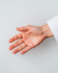Aufkleber - Minimalist Healthcare Empathy Soft-Focus Human Hand in Clean White Professional Environment - Compassionate Medical Communication and Patient-Centered Care Imagery