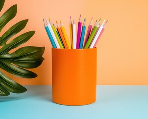 Aufkleber - Vibrant Productivity Hub Colorful Pencil Organization in Minimalist Workspace - Creative Design Essentials for Modern Professional Workflow Optimization