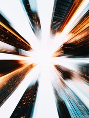 Leinwandbilder - Dynamic Urban Velocity Futuristic Skyscraper Perspective Revealing Innovative Tech Landscape with Kinetic Motion Blur - Transformative City Architecture Visualizing Digital Acceleration