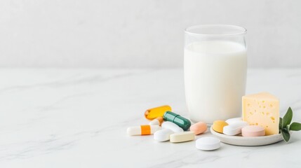 Poster - Minimalist Wellness Essentials Precision-Crafted Calcium and Multivitamin Supplement Flatlay with Organic Dairy - Holistic Nutrition for Modern Womens Health