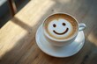 © Niken - Latte Art Smiling Face in Coffee Cup on Wooden Table